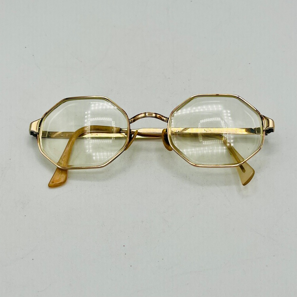 Vintage Liberty USA 12K GF Gold Filled Octagon Eyeglasses Frames 42-22 5.5